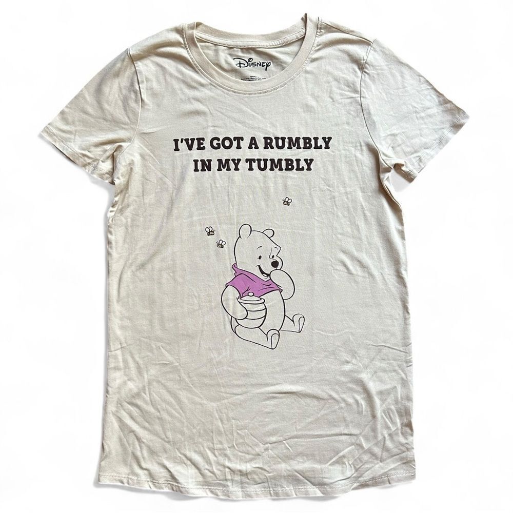 Disney Winnie the Pooh Rumbly in My Tumbly Graphic Tee Cream Short Sleeve Large